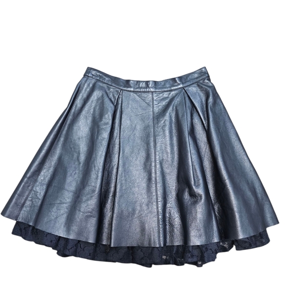 PKJ Dresses & Skirts - Vintage PKJ, Black Leather Skirt with Lace Trim, 100% Lamb Leather